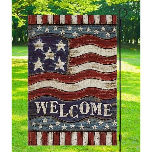 Garden Flag 12x18in Double-sided Burlap Welcome USA Stars and Stripes - Picture 1 of 1